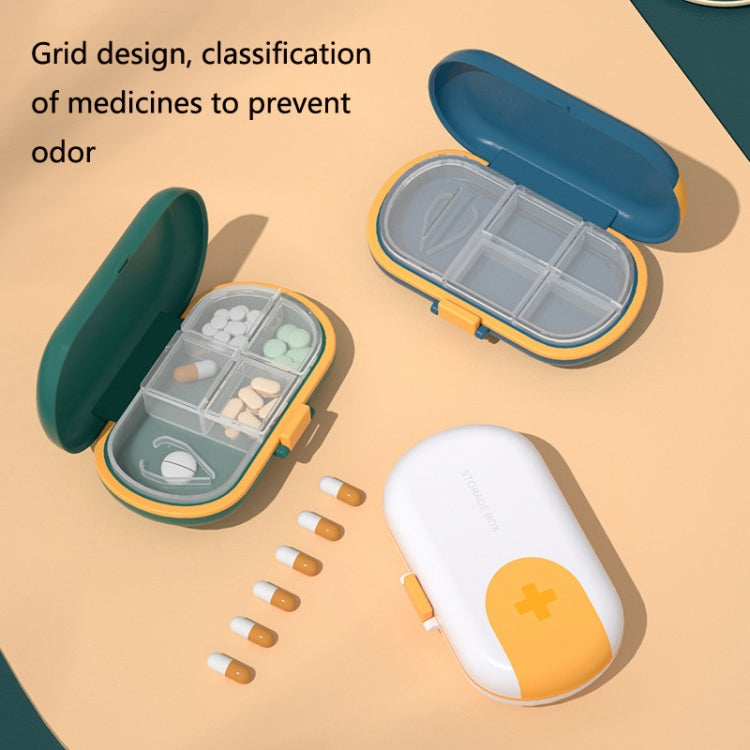 HW073 Portable Cut Medicine Large-capacity Pill Box Compartment Sealed Small Pill Box(White Yellow) - free shipping - PMC TechLife - Order now!