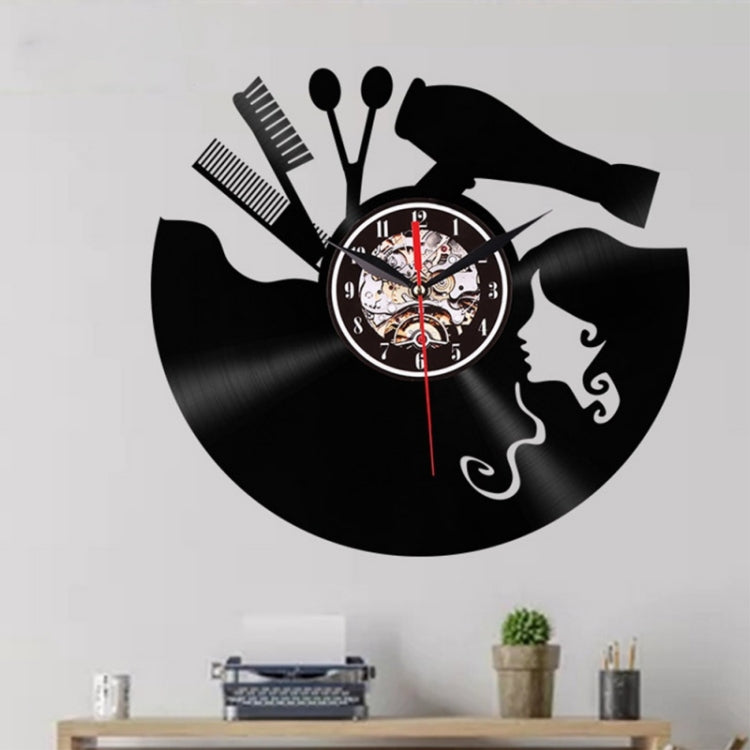 12 Inch Vinyl Record Wall Clock Haircut Girl 3D Retro Clock Living Room Decoration Quartz Wall Clock,Style: Without Light - Wall Clock by PMc TechLife | Online Shopping South Africa | PMc TechLife | Buy Now Pay Later Mobicred