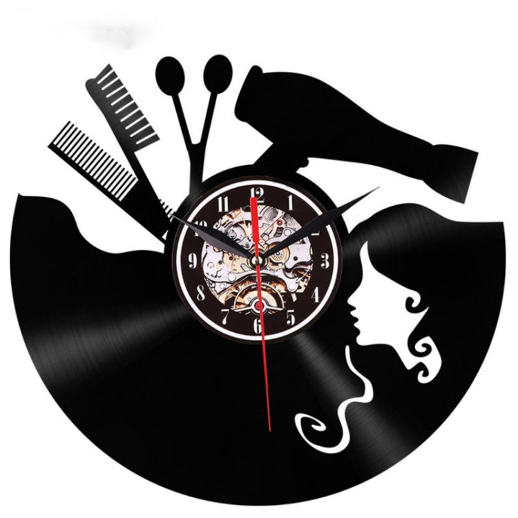 12 Inch Vinyl Record Wall Clock Haircut Girl 3D Retro Clock Living Room Decoration Quartz Wall Clock,Style: Without Light - Wall Clock by PMc TechLife | Online Shopping South Africa | PMc TechLife | Buy Now Pay Later Mobicred