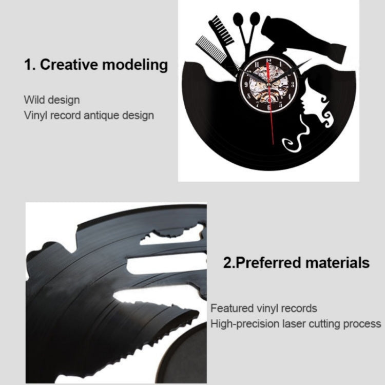 12 Inch Vinyl Record Wall Clock Haircut Girl 3D Retro Clock Living Room Decoration Quartz Wall Clock,Style: Without Light - Wall Clock by PMc TechLife | Online Shopping South Africa | PMc TechLife | Buy Now Pay Later Mobicred