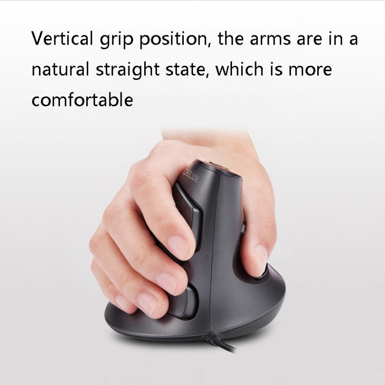 DELUX M618 6-Keys Vertical Handheld Mouse Ergonomic Wired Mouse, Cable Length: 1.5m(Black) - free shipping - PMC Jewellery - Order now!