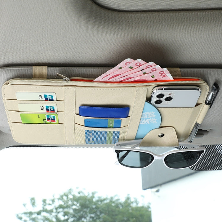2 PCS Auto Sun Visor Card Clip Business Card Glasses Clip Zipper Car Mobile Phone Document Folder(Beige) - Stowing Tidying by PMC TechLife | Online Shopping South Africa | PMC TechLife | Buy Now Pay Later Mobicred