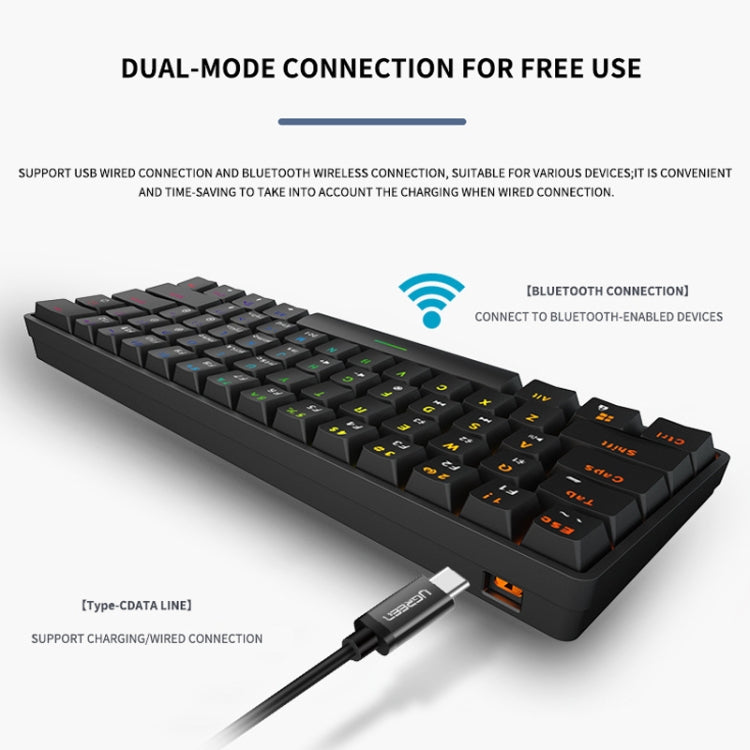 LEAVEN K28 61 Keys Gaming Office Computer RGB Wireless Bluetooth + Wired Dual Mode Mechanical Keyboard, Cabel Length:1.5m, Colour: Red Axis (Blue) - free shipping - PMC Jewellery - Order now!
