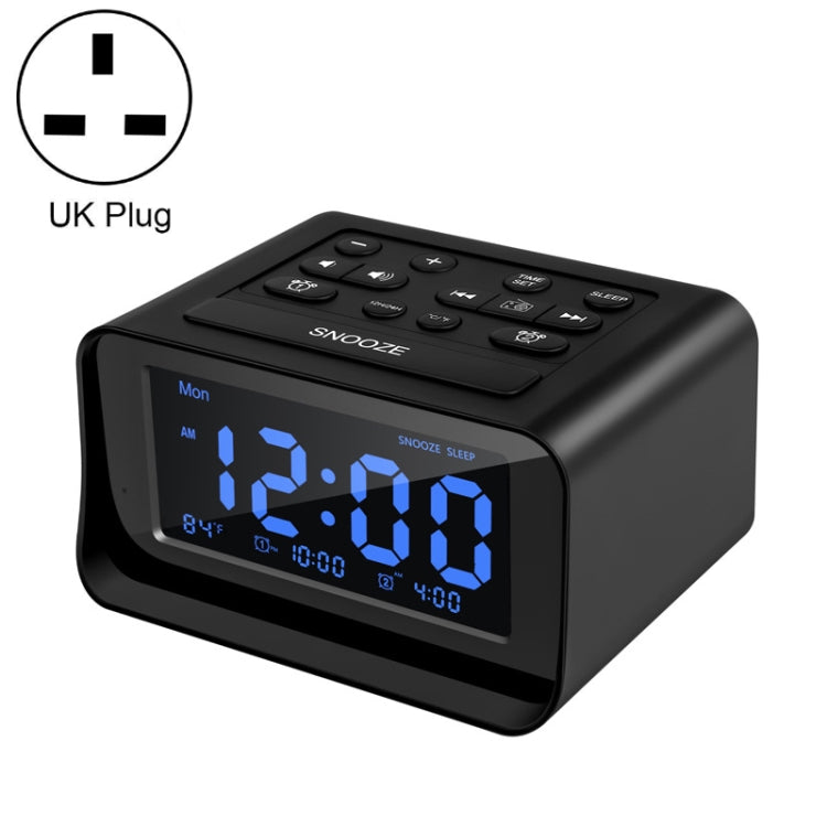 LED Digital Bedroom Alarm Clock With USB Charging Port Clock Radio Temperature Electronic Platform Clock, Specification: UK Plug(Black) - Alarm Clocks by PMc TechLife | Online Shopping South Africa | PMc TechLife | Buy Now Pay Later Mobicred