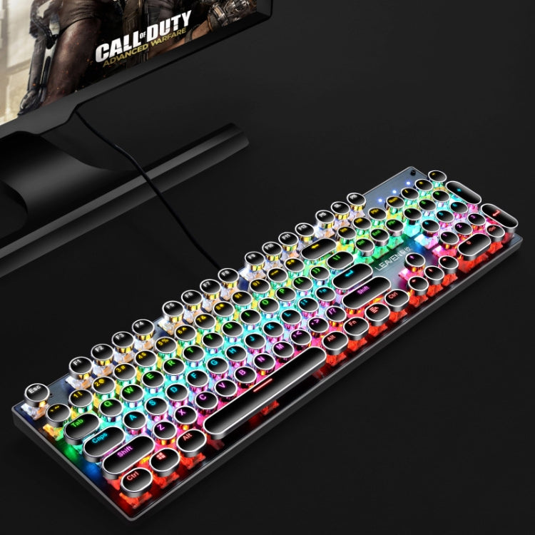 104 Keys Green Shaft RGB Luminous Keyboard Computer Game USB Wired Metal Mechanical Keyboard, Cabel Length:1.5m, Style: Punk Word Through Version (Black) - free shipping - PMC Jewellery - Order now!