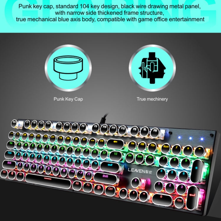 104 Keys Green Shaft RGB Luminous Keyboard Computer Game USB Wired Metal Mechanical Keyboard, Cabel Length:1.5m, Style: Punk Word Through Version (Black) - free shipping - PMC Jewellery - Order now!