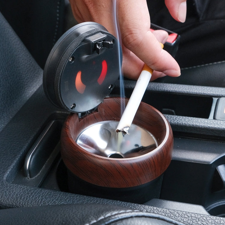 N17D Car Ashtray Arc Spot Tobacco With Lamp and Cover Car Ashtray(Wood Grain) - Ashtrays by PMC TechLife | Online Shopping South Africa | PMC TechLife | Buy Now Pay Later Mobicred