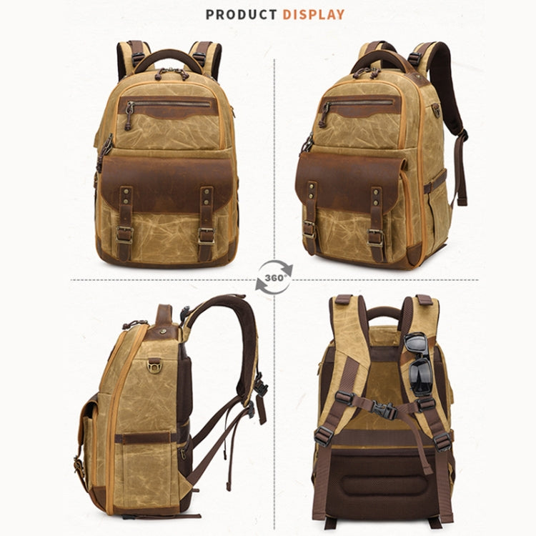 K813 Retro SLR Camera Bag Canvas Shoulder Computer Camera Bag(Khaki) - Backpack by PMC TechLife | Online Shopping South Africa | PMC TechLife | Buy Now Pay Later Mobicred
