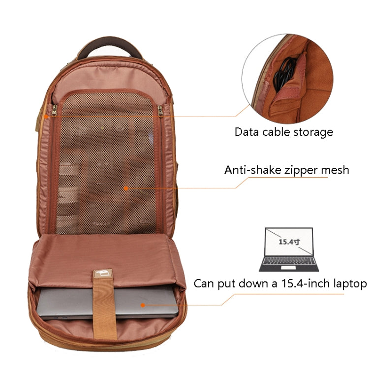 K813 Retro SLR Camera Bag Canvas Shoulder Computer Camera Bag(Khaki) - Backpack by PMC TechLife | Online Shopping South Africa | PMC TechLife | Buy Now Pay Later Mobicred