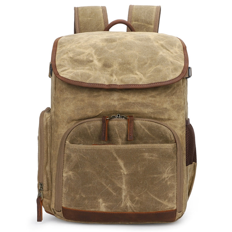 K001-D Leisure Shoulder Camera Bag Waterproof Retro Canvas Camera Storage Backpack(Khaki) - Backpack by PMC TechLife | Online Shopping South Africa | PMC TechLife | Buy Now Pay Later Mobicred