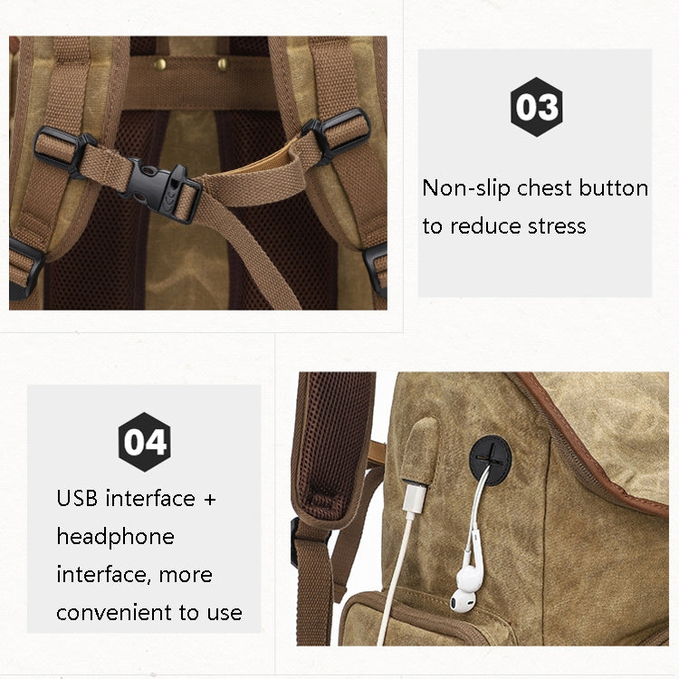K001-D Leisure Shoulder Camera Bag Waterproof Retro Canvas Camera Storage Backpack(Khaki) - Backpack by PMC TechLife | Online Shopping South Africa | PMC TechLife | Buy Now Pay Later Mobicred