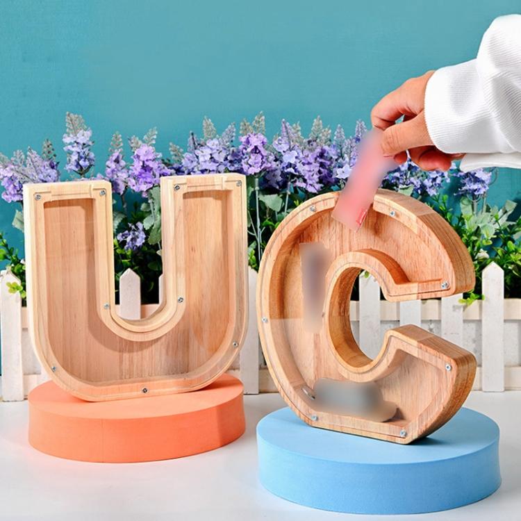 Wooden English Alphabet Piggy Bank Transparent Acrylic Piggy Bank(J) - Piggy Banks by PMC TechLife | Online Shopping South Africa | PMC TechLife | Buy Now Pay Later Mobicred