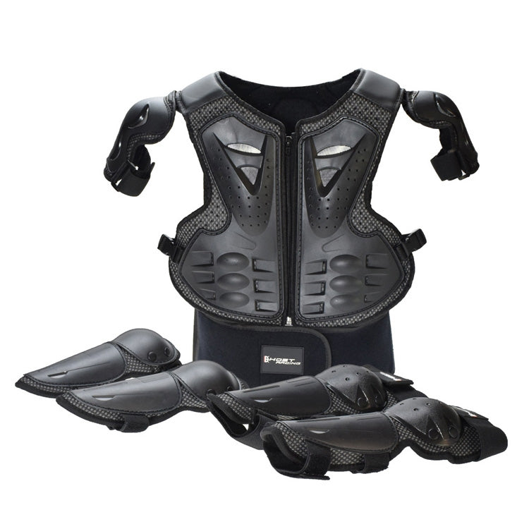 GHOST RACING Motorcycle Protective Gear Children Safety Riding Sport Vest + Knee Pads + Elbow Pads Protective Suit(Black) - free shipping - PMC TechLife - Order now!