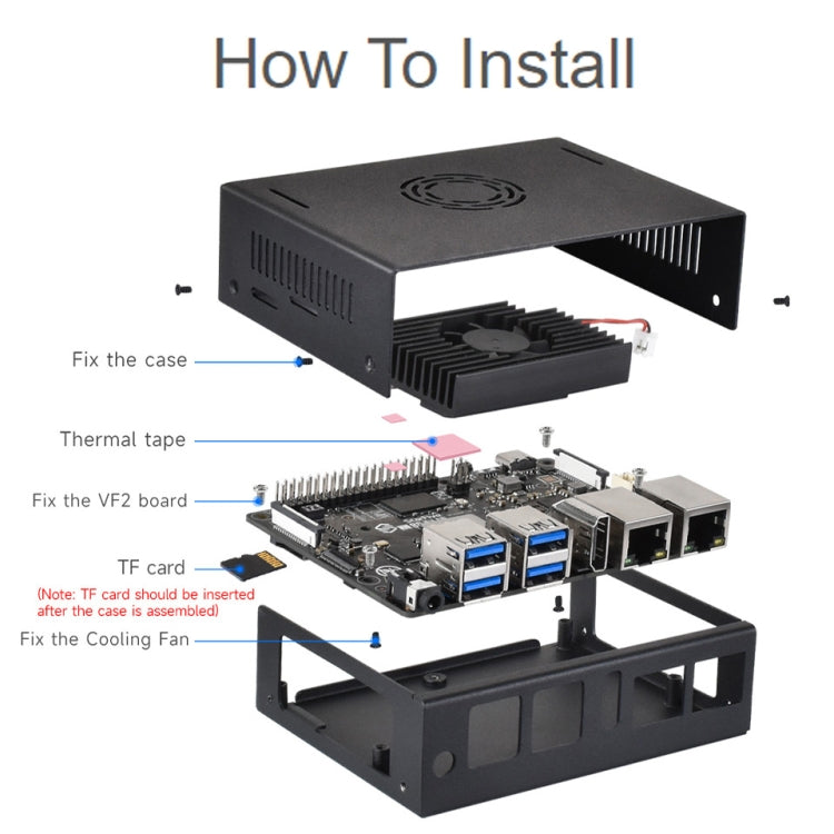 Waveshare 25311 Metal Case For VisionFive2 Board, With Cooling Fan - Mini PC Accessories by Waveshare | Online Shopping South Africa | PMC TechLife | Buy Now Pay Later Mobicred