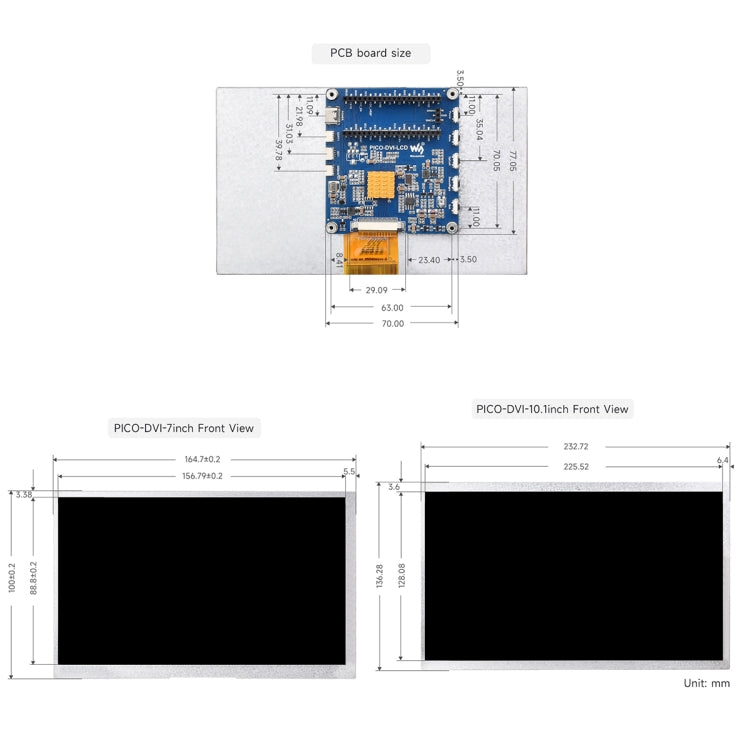 7 Inch Waveshare For Raspberry Pi Pico 1024��600 Pixel IPS Panel DVI Display Module - free shipping - PMC TechLife - Order now!