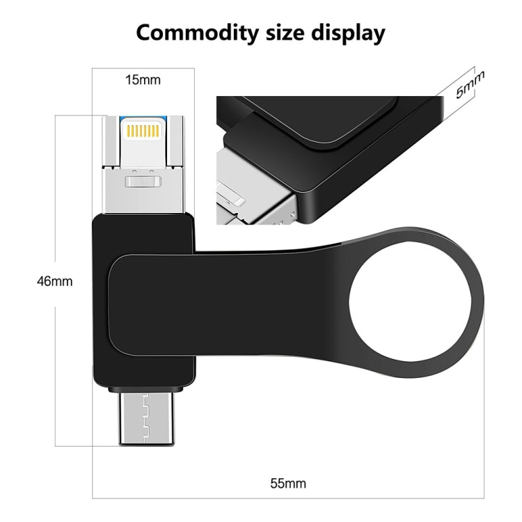 8GB USB 3.0 + 8 Pin + USB-C / Type-C 3 in 1 Mobile Computer Metal U-Disk(Black) - free shipping - PMC Jewellery - Order now!