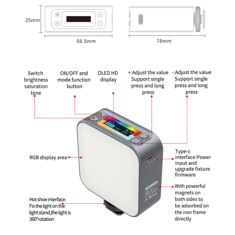 Mamen D01 66 LEDs 2500-9000K Double-Sided RGB LED Fill Lights -  by PMC TechLife | Online Shopping South Africa | PMC TechLife | Buy Now Pay Later Mobicred