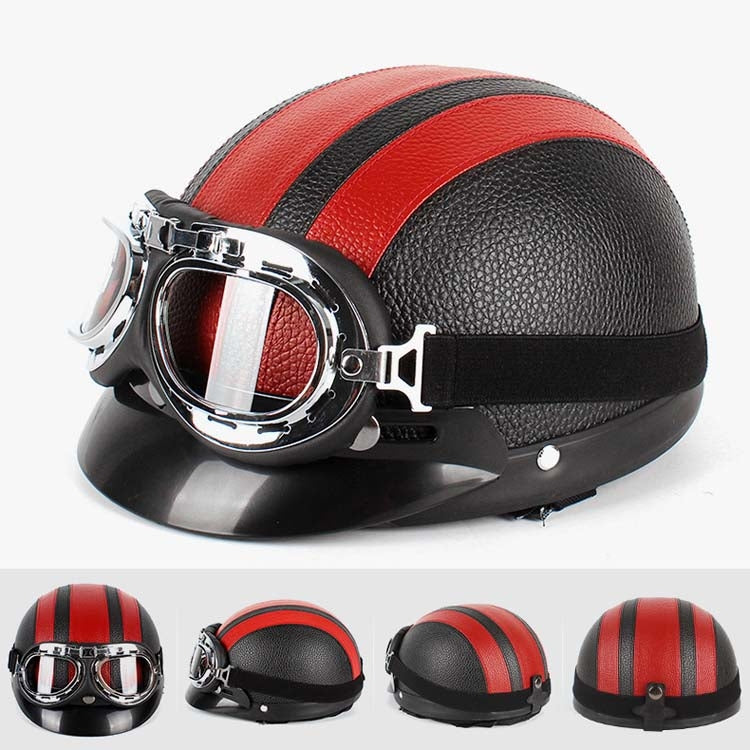 BSDDP A0318 PU Helmet With Goggles, Size: One Size(Black Red) - free shipping - PMC TechLife - Order now!