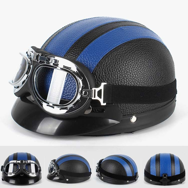 BSDDP A0318 PU Helmet With Goggles, Size: One Size(Black Blue) - Helmets by BSDDP | Online Shopping South Africa | PMC TechLife | Buy Now Pay Later Mobicred