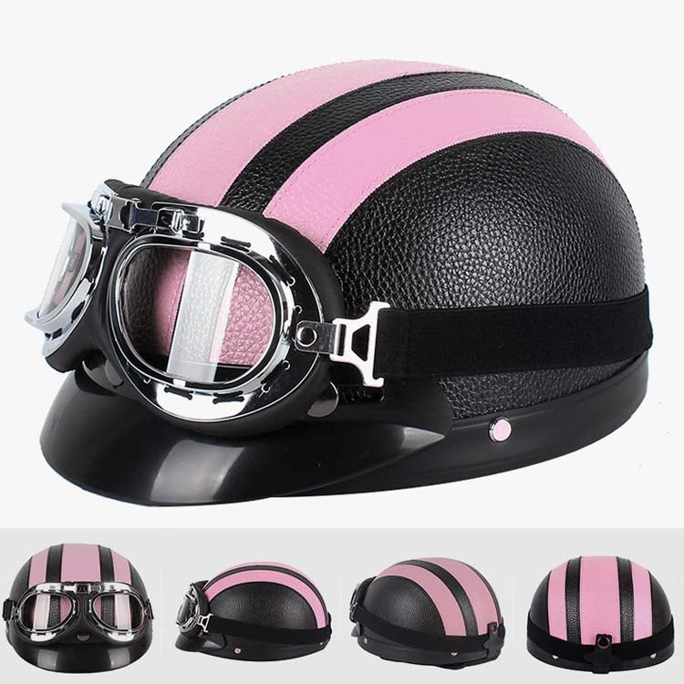 BSDDP A0318 PU Helmet With Goggles, Size: One Size(Black Pink) - Helmets by BSDDP | Online Shopping South Africa | PMC TechLife | Buy Now Pay Later Mobicred