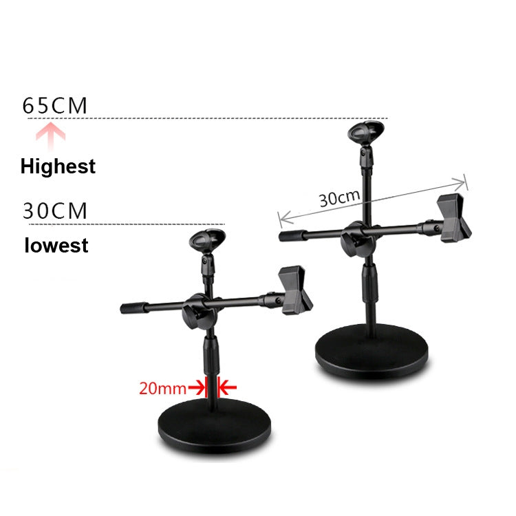 LKT-300 30-65cm Full Metal Disc Base Dual Microphone Stand,Size: 140mm Base - Stand by PMC TechLife | Online Shopping South Africa | PMC TechLife | Buy Now Pay Later Mobicred