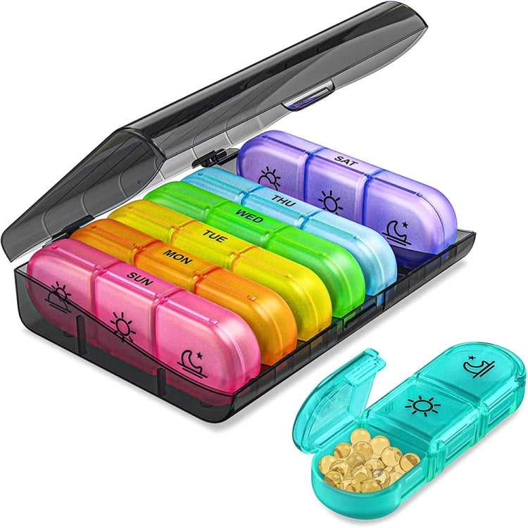 21-compartment Rainbow Pill Box One Week Pill Box(Black +Colorful) - free shipping - PMC TechLife - Order now!