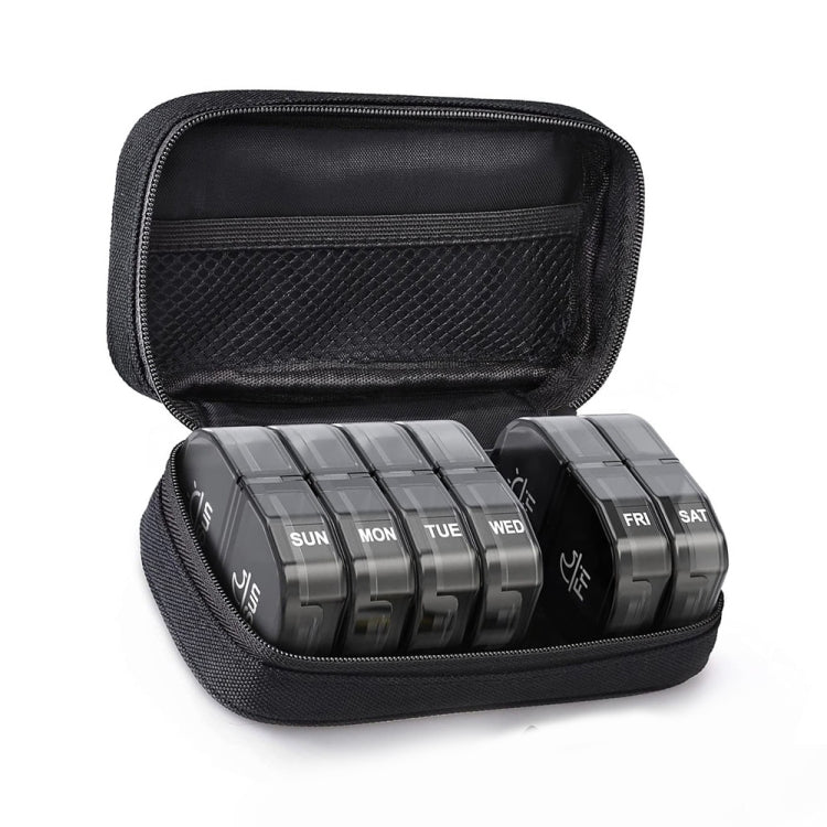 14 Compartment Medicine Box Plastic Double Row Leather Bag Pill Box(Black) - free shipping - PMC TechLife - Order now!