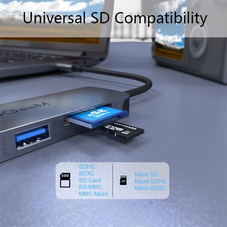 QGeeM QG-UH05-4 5 In 1 TYPE-C Extension HUB Adapter Compatible with SD/TF Reader(5-port) - free shipping - PMC Jewellery - Order now!