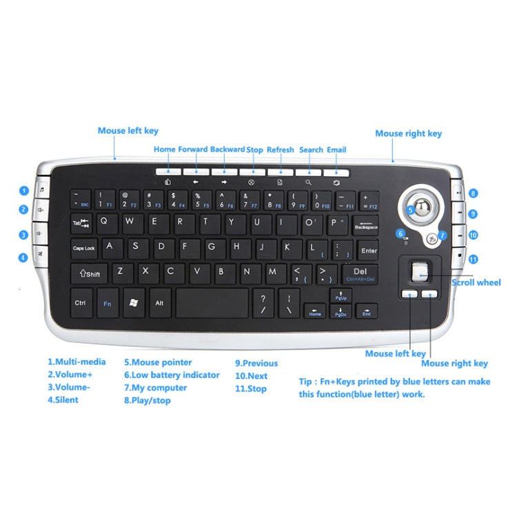 MY-10 2.4G 78 Keys 1200 DPI Mini Wireless Trackball Keyboard Wireless Keyboard And Mouse Set - Wireless Keyboard by PMC TechLife | Online Shopping South Africa | PMC TechLife