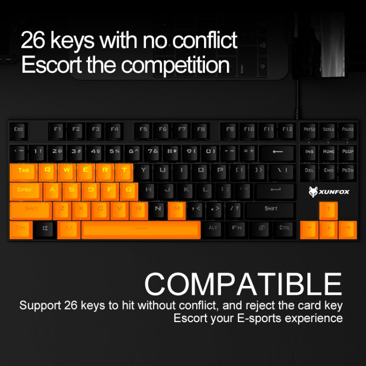 XUNFOX K80 87 Keys Wired Gaming Mechanical Illuminated Keyboard, Cable Length:1.5m(Blue White) - free shipping - PMC Jewellery - Order now!