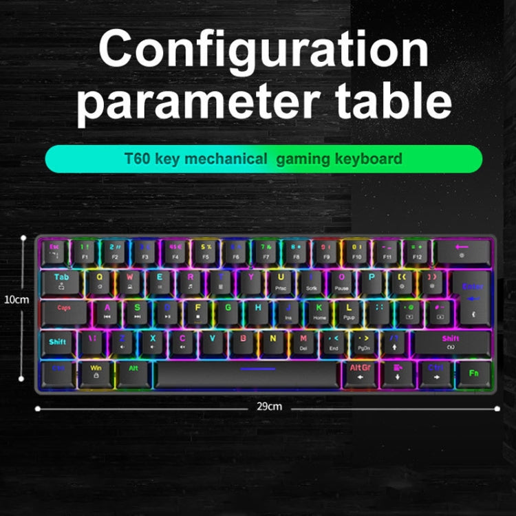 ZIYOU LANG T60 62-Key RGB Luminous Mechanical Wired Keyboard, Cable Length:1.5m(White Red Shaft) - free shipping - PMC Jewellery - Order now!
