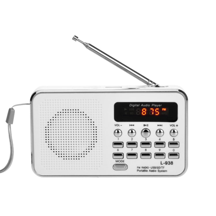 L-938  MP3 Audio Player FM Radio Support  SD MMC Card AUX-IN Earphone-out(White) - Radio Player by PMC TechLife | Online Shopping South Africa | PMC TechLife | Buy Now Pay Later Mobicred