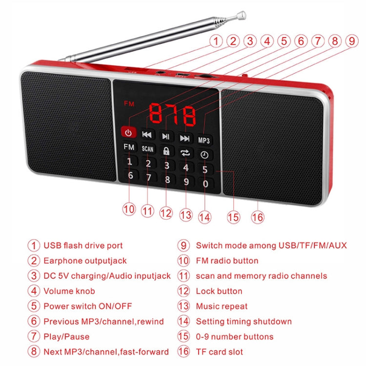 L-288FM Dual Speaker Radio MP3 Player Support TF Card/U Disk with LED Display(Gold) - Radio Player by PMC TechLife | Online Shopping South Africa | PMC TechLife | Buy Now Pay Later Mobicred