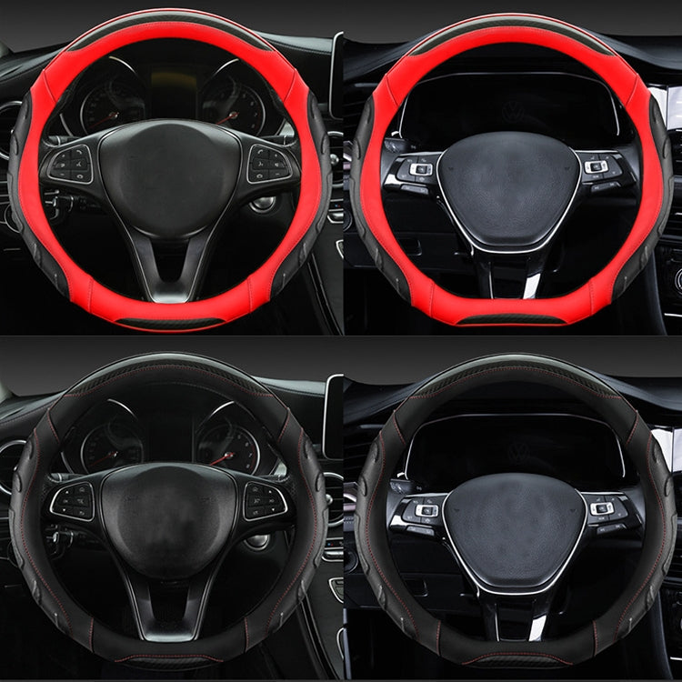 Leather Carbon Fiber Stitching Car Steering Wheel Set, Diameter: 38cm(Black Red Round) - Steering Wheel Accessories by PMC TechLife | Online Shopping South Africa | PMC TechLife | Buy Now Pay Later Mobicred