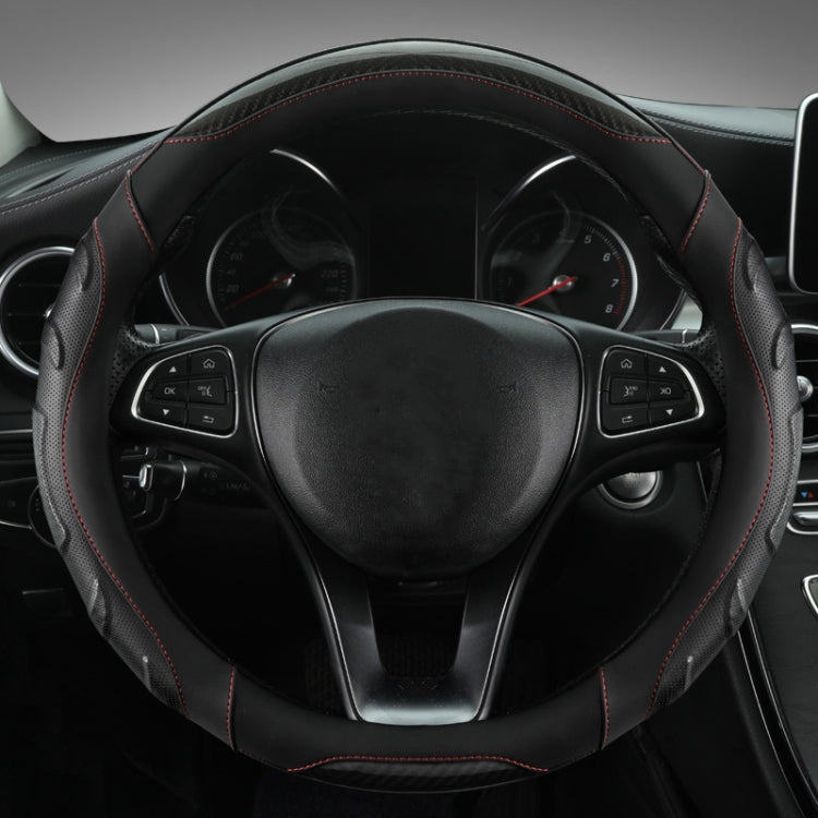 Leather Carbon Fiber Stitching Car Steering Wheel Set, Diameter: 38cm(Black Round) - Steering Wheel Accessories by PMC TechLife | Online Shopping South Africa | PMC TechLife | Buy Now Pay Later Mobicred