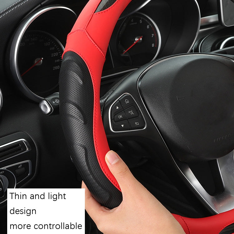 Leather Carbon Fiber Stitching Car Steering Wheel Set, Diameter: 38cm(Black Round) - Steering Wheel Accessories by PMC TechLife | Online Shopping South Africa | PMC TechLife | Buy Now Pay Later Mobicred