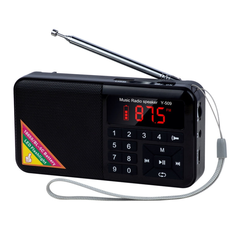 Bluetooth Card Radio Digital FM Player, Specifications: Y-509FM (No Solar Panel)(Black) - Radio Player by PMC TechLife | Online Shopping South Africa | PMC TechLife