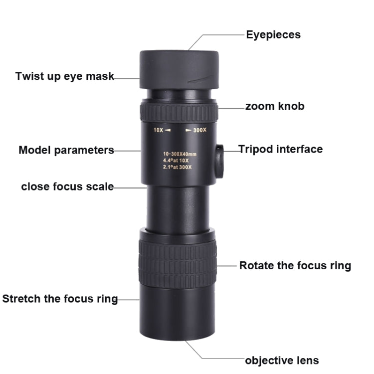 10-300x40 Monocular HD Telescope BAK4 Prism Telescope,Style: Standard - Monocular Binoculars by PMC TechLife | Online Shopping South Africa | PMC TechLife | Buy Now Pay Later Mobicred