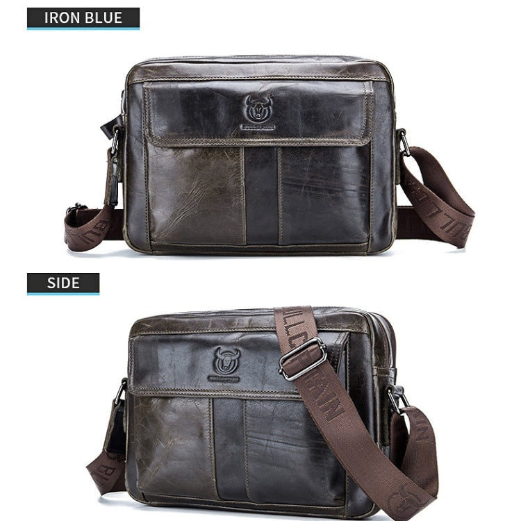 BULL CAPTAIN  Double Layer Leather One Shoulder Messenger Bag For Men(Iron Blue) - Single-shoulder Bags by BULL CAPTAIN | Online Shopping South Africa | PMC TechLife | Buy Now Pay Later Mobicred