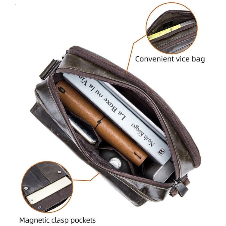 BULL CAPTAIN  Double Layer Leather One Shoulder Messenger Bag For Men(Iron Blue) - Single-shoulder Bags by BULL CAPTAIN | Online Shopping South Africa | PMC TechLife | Buy Now Pay Later Mobicred