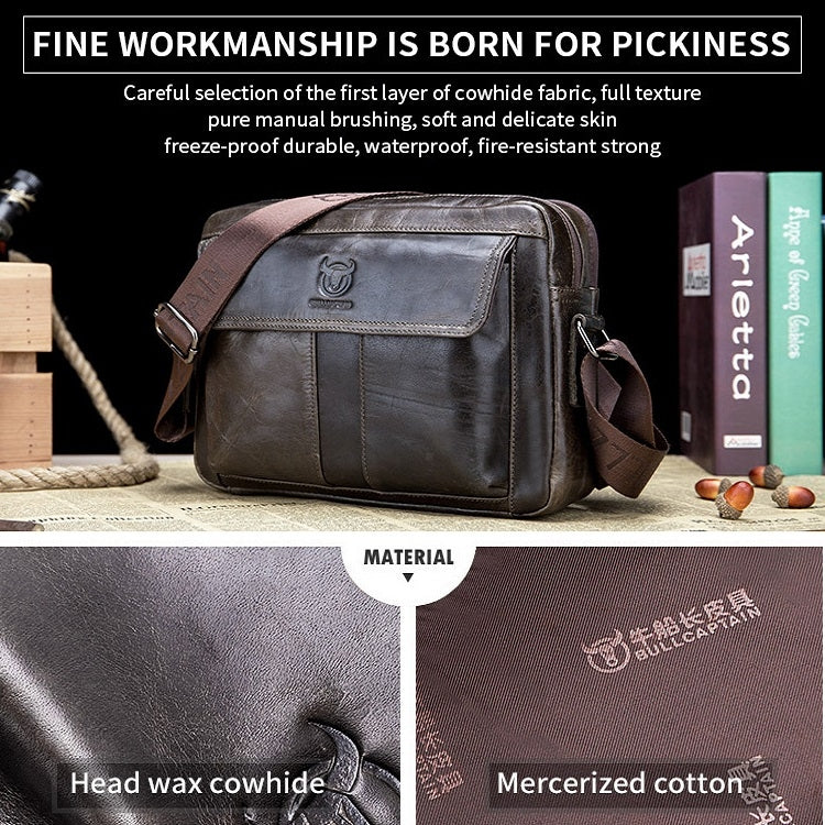 BULL CAPTAIN  Double Layer Leather One Shoulder Messenger Bag For Men(Beige) - free shipping - PMC TechLife - Order now!