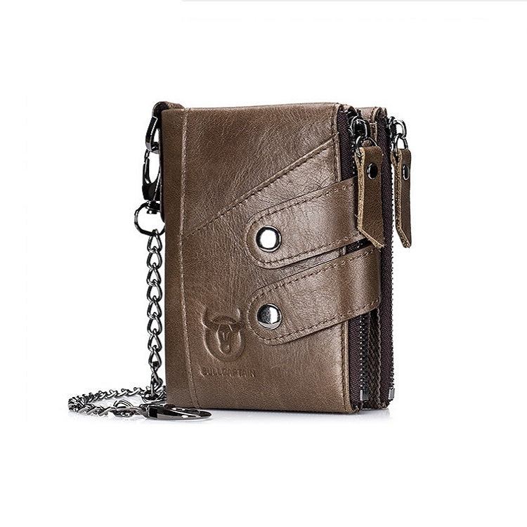 BULL CAPTAIN  Leather Three-fold Zipper Wallet For Men(Brown) - free shipping - PMc TechLife - Order now!