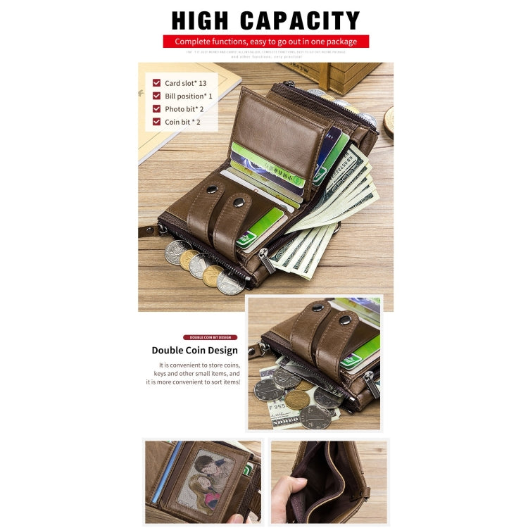 BULL CAPTAIN  Leather Three-fold Zipper Wallet For Men(Brown) - free shipping - PMc TechLife - Order now!