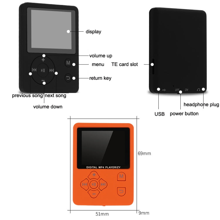 T69 Card Lyrics Synchronization Lossless Sound Quality MP4 Player, Style: Cross Button(Black) - MP4 Player by PMC TechLife | Online Shopping South Africa | PMC TechLife | Buy Now Pay Later Mobicred