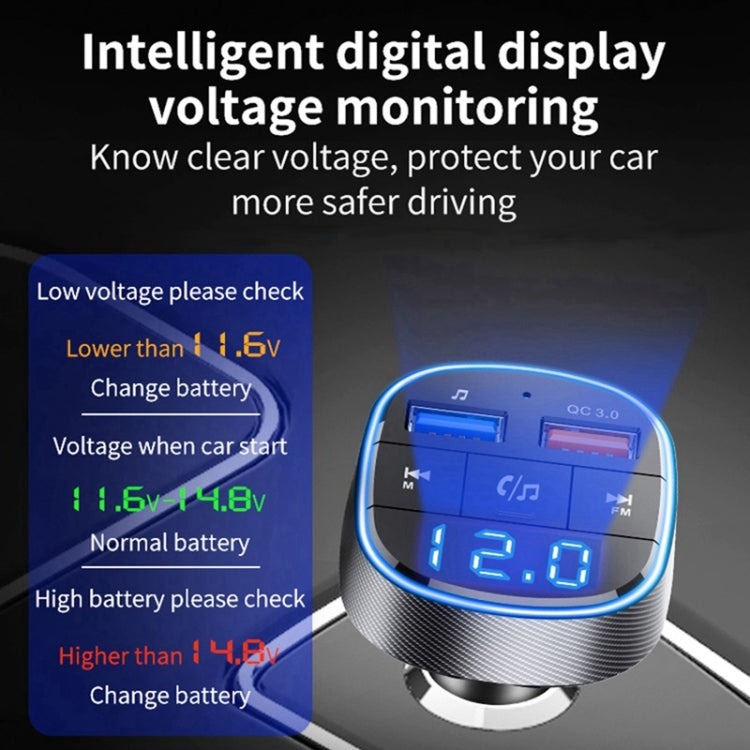 QC3.0 Fast Charge Car Bluetooth MP3 Player Car FM Transmitter(Black) - Bluetooth Car Kits by PMC TechLife | Online Shopping South Africa | PMC TechLife | Buy Now Pay Later Mobicred