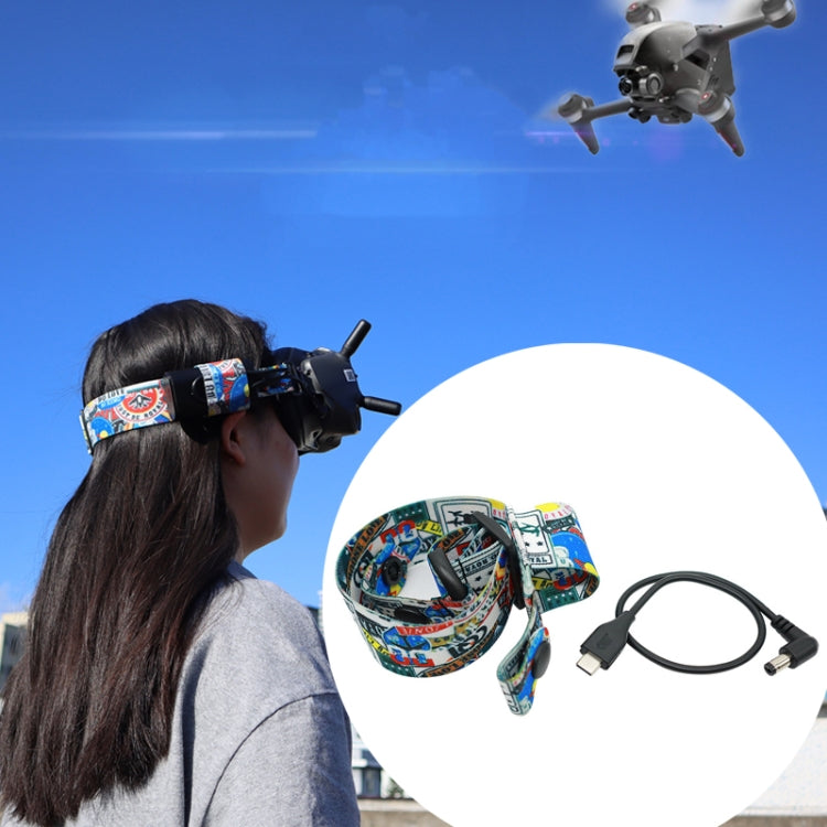 Flight Video Glasses Graffiti Color Headband Fixed Strap For DJI FPV Goggles V2 Strap + Power Line - Other Accessories by PMC TechLife | Online Shopping South Africa | PMC TechLife | Buy Now Pay Later Mobicred