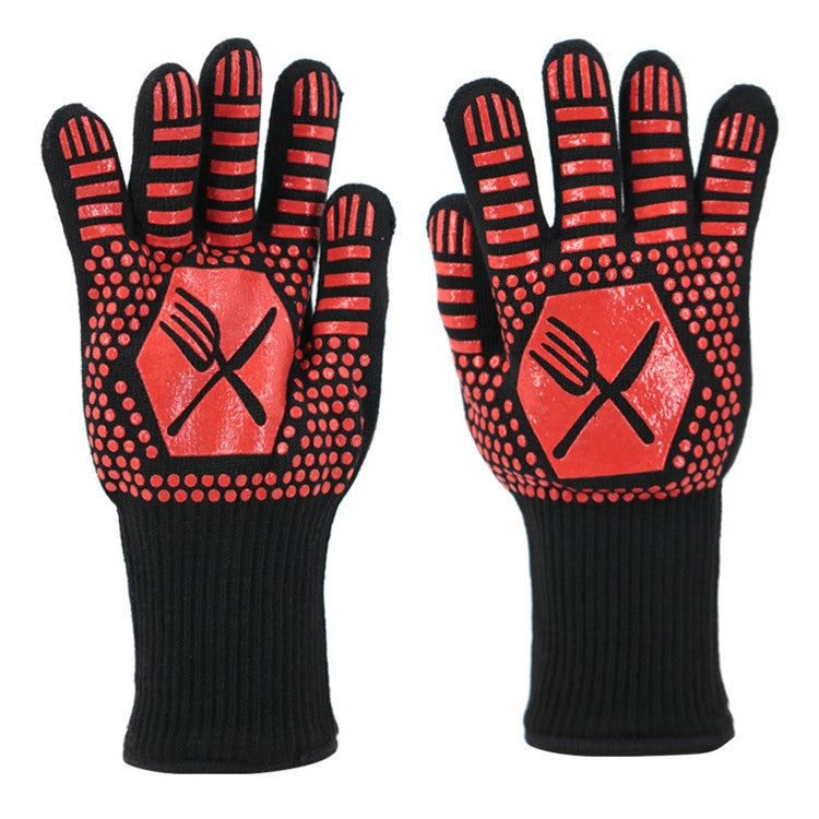 1 Pair High Temperature Resistant Silicone BBQ Gloves  Anti-Scalding Gloves(Scalpel Red) - Safety Gloves by PMC TechLife | Online Shopping South Africa | PMC TechLife