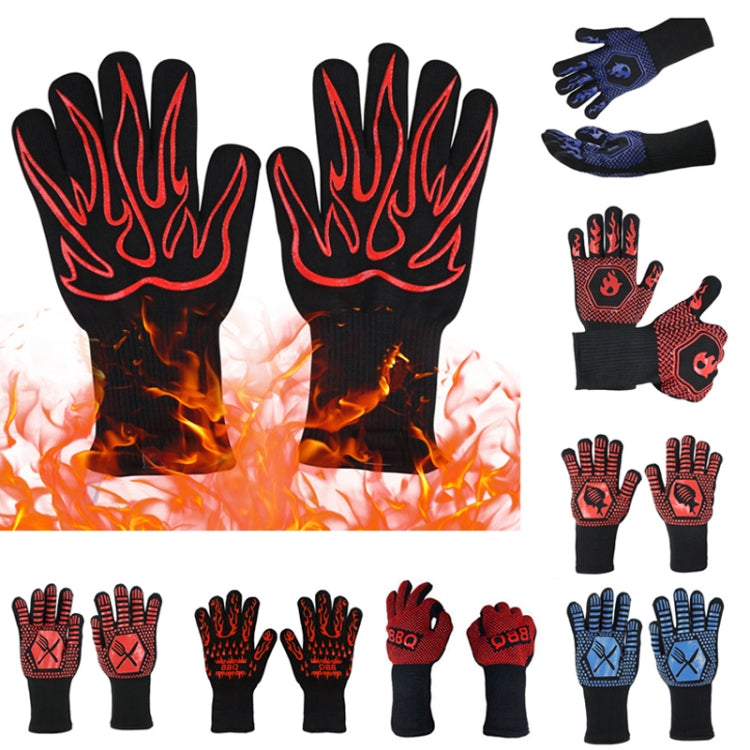 1 Pair High Temperature Resistant Silicone BBQ Gloves  Anti-Scalding Gloves(Fish Bone Red) - Safety Gloves by PMC TechLife | Online Shopping South Africa | PMC TechLife