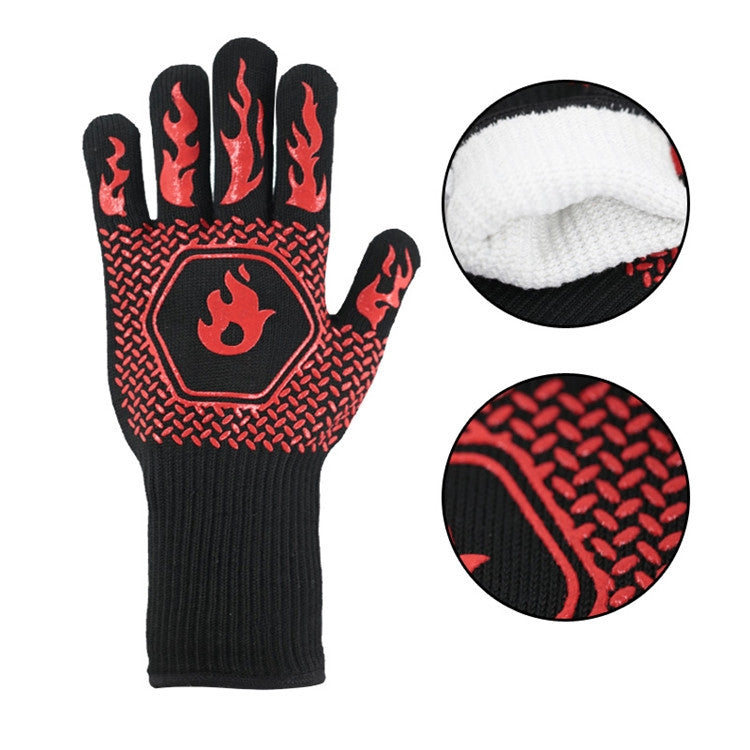 1 Pair High Temperature Resistant Silicone BBQ Gloves  Anti-Scalding Gloves(Big Flame Red) - Safety Gloves by PMC TechLife | Online Shopping South Africa | PMC TechLife
