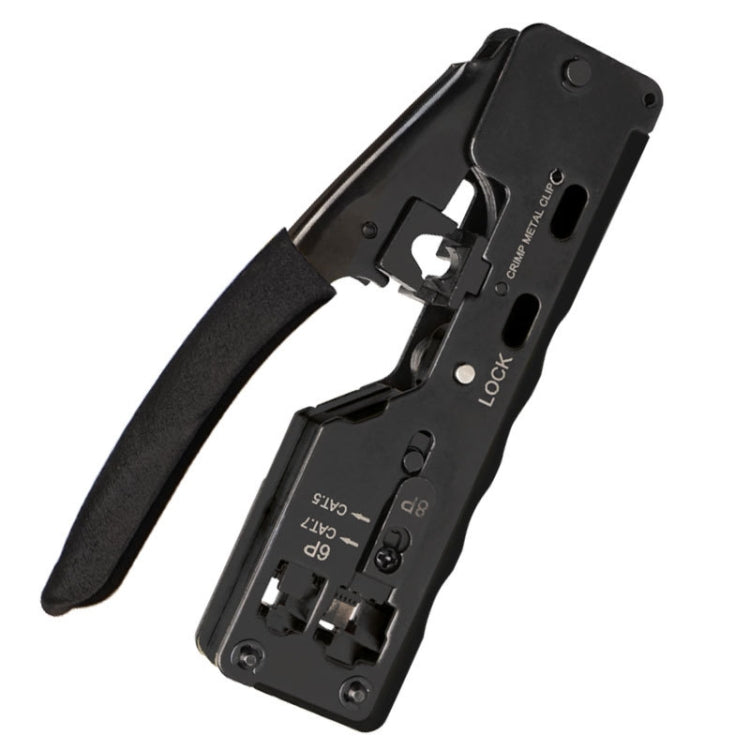 6P8P Seven-type Through-hole Crystal Head  Wire Stripping Tool Network Cable Pliers(Black) - Lan Cable and Tools by PMC TechLife | Online Shopping South Africa | PMC TechLife | Buy Now Pay Later Mobicred
